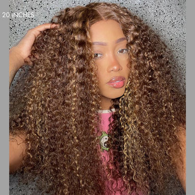 Melted Hair 180% Honey Blonde Kinky Curly Wig Glueless 5x5 Closure Wig