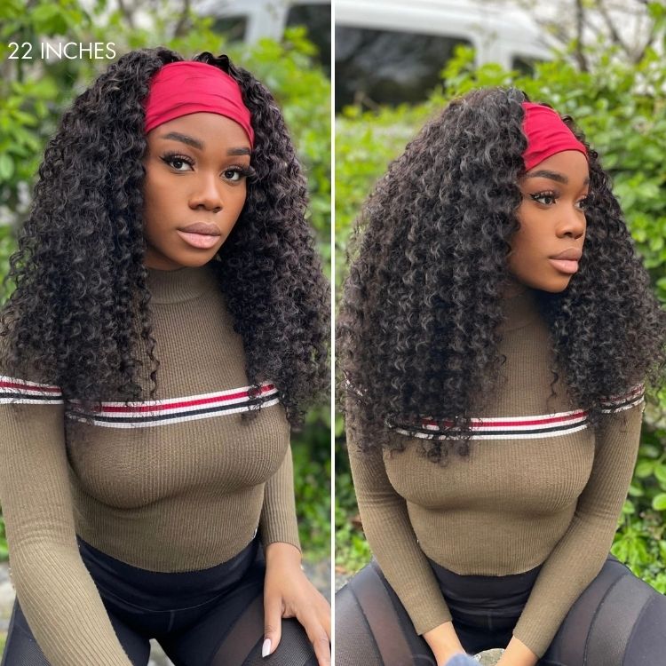 Special Deal | Throw On & Go Natural Black Deep Wave No Lace Glueless Long Headband Wig (Get Free Trendy Headbands)