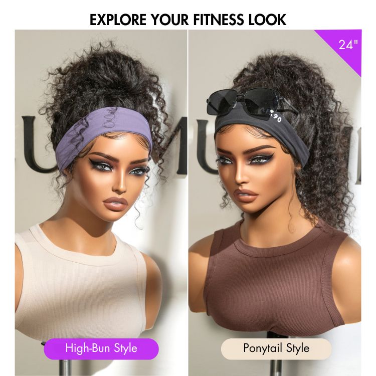 Special Deal | Throw On & Go Natural Black Deep Wave No Lace Glueless Long Headband Wig (Get Free Trendy Headbands)