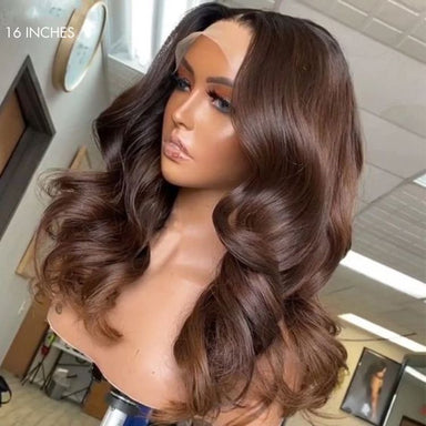 Chestnut Brown Loose Wave 5x5 Closure Lace Glueless Mid Part Long Wig 100% Human Hair - US Only