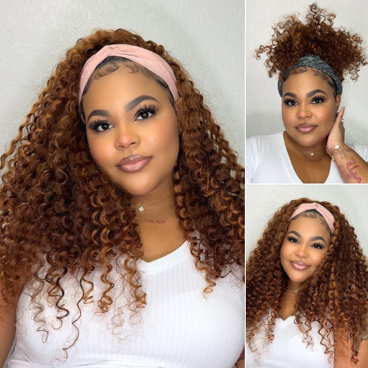 Throw On & Go Classic Style Blonde Highlight Deep Wave Glueless Headband Wig - US Only