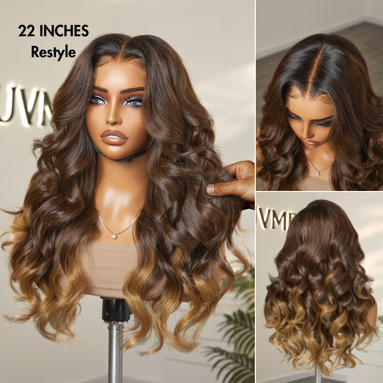 Halo Hair Style Hair PartingMax Glueless Wig Ombre Brown Loose Body Wave 7x6 Closure HD Lace Wig - US Only