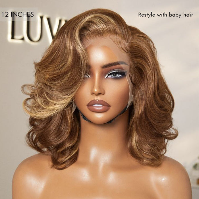 PreMax Wigs - Honey Blonde Highlight / Natural Black / Ombre Blonde Bouncy Body Wave Glueless 13x4 Frontal Lace Human Hair Wig