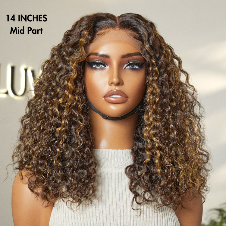 Brown Highlights Funmi Curly Glueless 5x5 Closure Lace Long Curly Wig Beginner Friendly- US Only