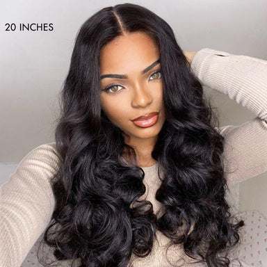 Halo Hair Style Hair 180% Density | Natural Black Loose Body Wave 5x5 Closure HD Lace Glueless Mid Part Long Wig | Large & Small Cap Size - US Only