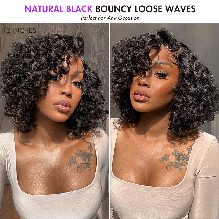 Halo Hair Style Hair Mature Bouncy Curl Left C Part Glueless Minimalist HD Lace Wig Pre-Cut Lace