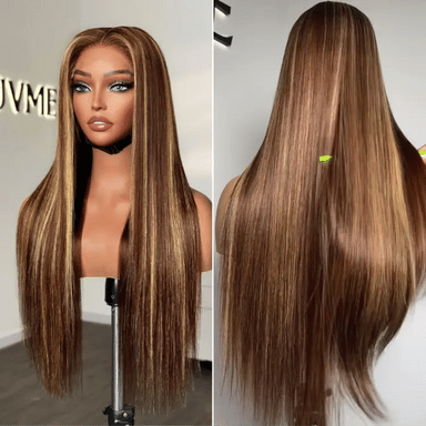 Halo Hair Style Hair 180% Density Honey Blonde Highlight Silky Straight Glueless 5x5 Closure HD Lace Long Wig
