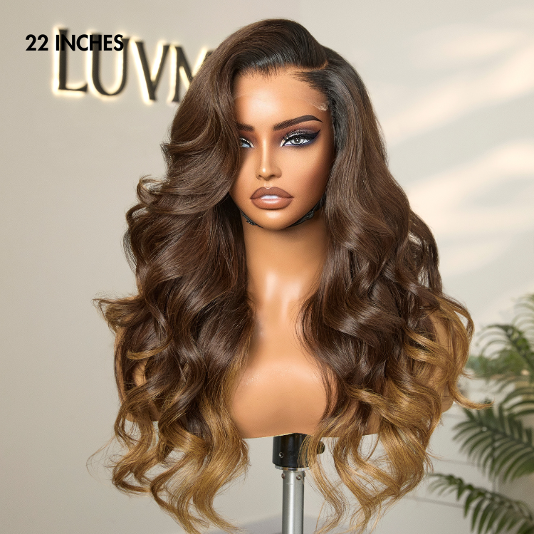 Halo Hair Style Hair PartingMax Glueless Wig Ombre Brown Loose Body Wave 7x6 Closure HD Lace Wig - US Only