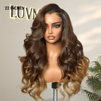 Halo Hair Style Hair PartingMax Glueless Wig Ombre Brown Loose Body Wave 7x6 Closure HD Lace Wig - US Only