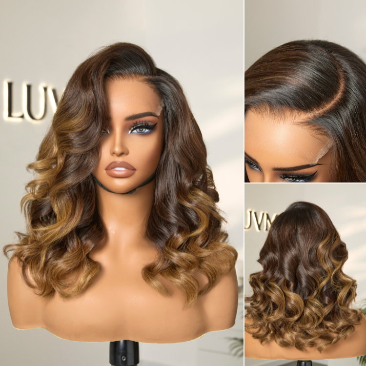 Halo Hair Style Hair PartingMax Glueless Wig Ombre Brown Loose Body Wave 7x6 Closure HD Lace Wig - US Only