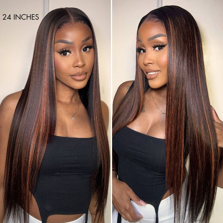 Classic Copper Ombre Highlights Silky Straight Glueless 5x5 Closure Lace Wig - US Only