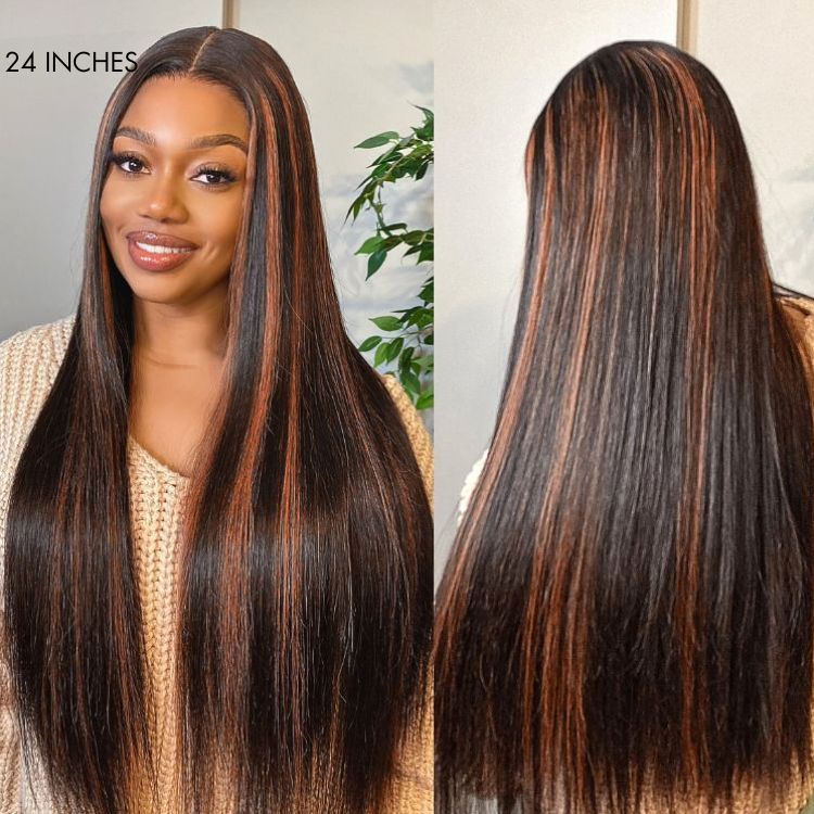 Classic Copper Ombre Highlights Silky Straight Glueless 5x5 Closure Lace Wig - US Only