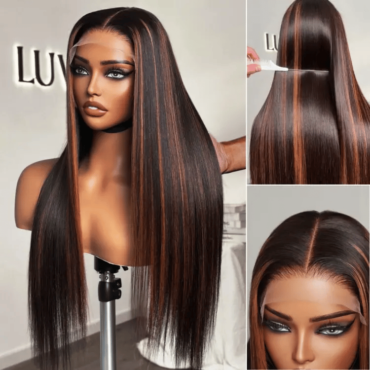 Classic Copper Ombre Highlights Silky Straight Glueless 5x5 Closure Lace Wig - US Only