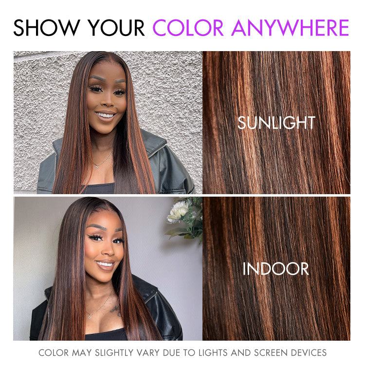 Classic Copper Ombre Highlights Silky Straight Glueless 5x5 Closure Lace Wig - US Only