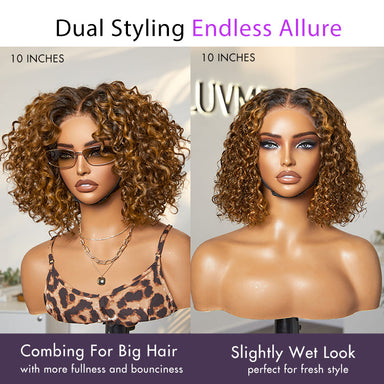 New Customers Only | Brown Highlight / Natural Black / Blonde Highlight Deep Curly Glueless 5x5 Closure Pre-Cut Lace Wig