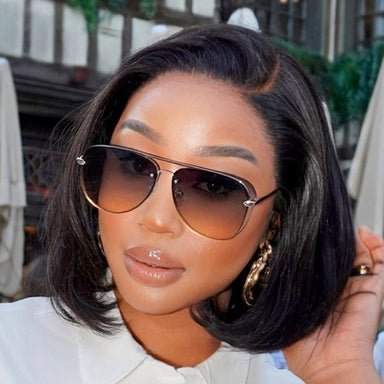 Exclusive Discount | Super Natural C Part Natural Black / Blonde Highlight Glueless Lace Bob Wig 100% Human Hair | Fits All Face Shapes