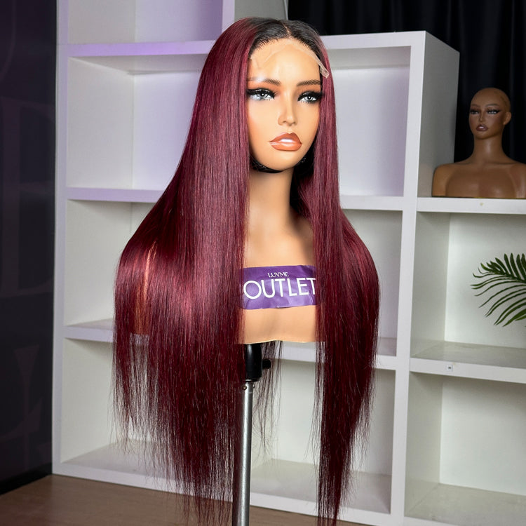 Outlet | Patricia Burgundy Reddish Silky Straight 5x5 Closure HD Lace Glueless Long Wig 100% Human Hair