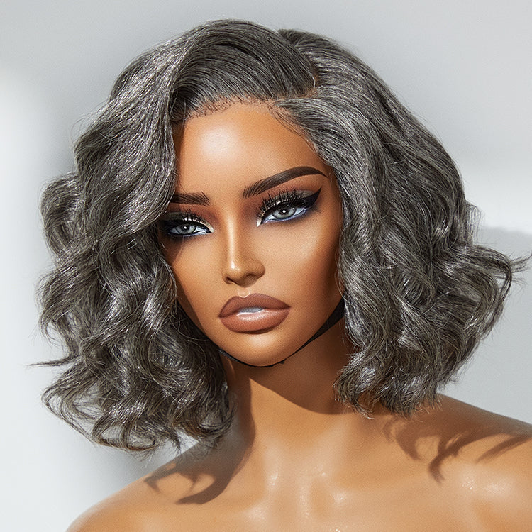 Special Deal | Boss Vibe Salt & Pepper Layered Bob / Body Wave Glueless Pre-Cut Minimalist Lace Grey Wig