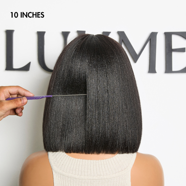 Special Offer | Put On and Go Brown Highlight / Natural Black Layered Cut Yaki Straight Minimalist Lace Bob Wig with Bangs