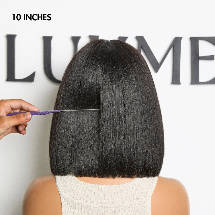 Special Offer | Put On and Go Brown Highlight / Natural Black Layered Cut Yaki Straight Minimalist Lace Bob Wig with Bangs