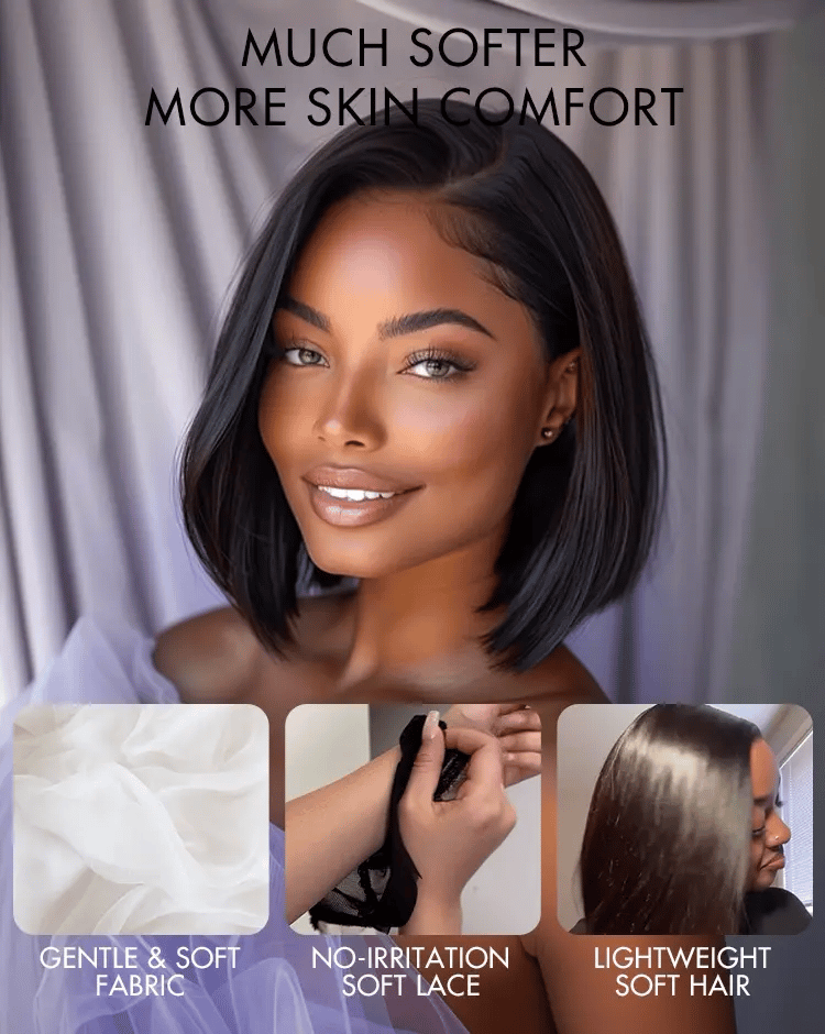 AiryFit™ Scalp Care Wigs | Silky Blunt Cut Bob Snugfit Glueless Minimalist HD Lace Short Wig Pre-Cut Lace - US Only-24