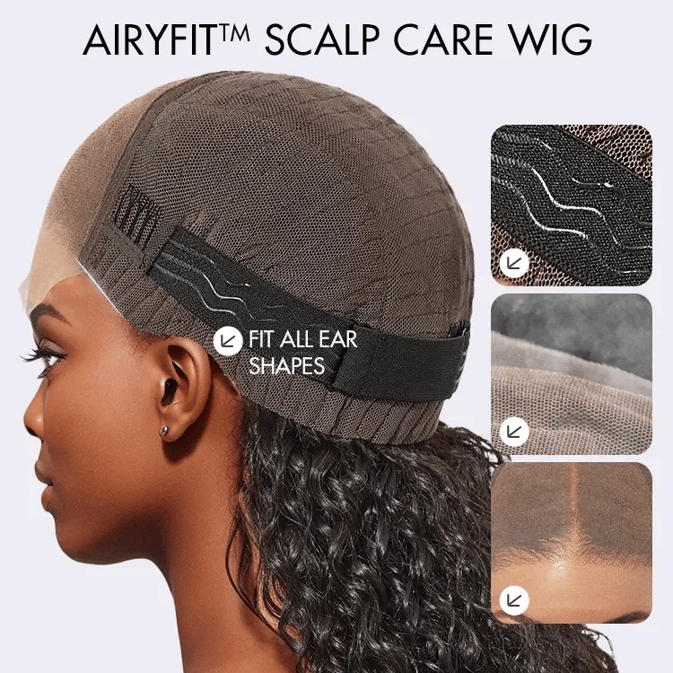 AiryFit Scalp Care Wigs - Blonde Highlight Water Wave Snugfit Glueless 5x5 Closure Lace Long Curly Wig Pre-Cut Lace - US Only