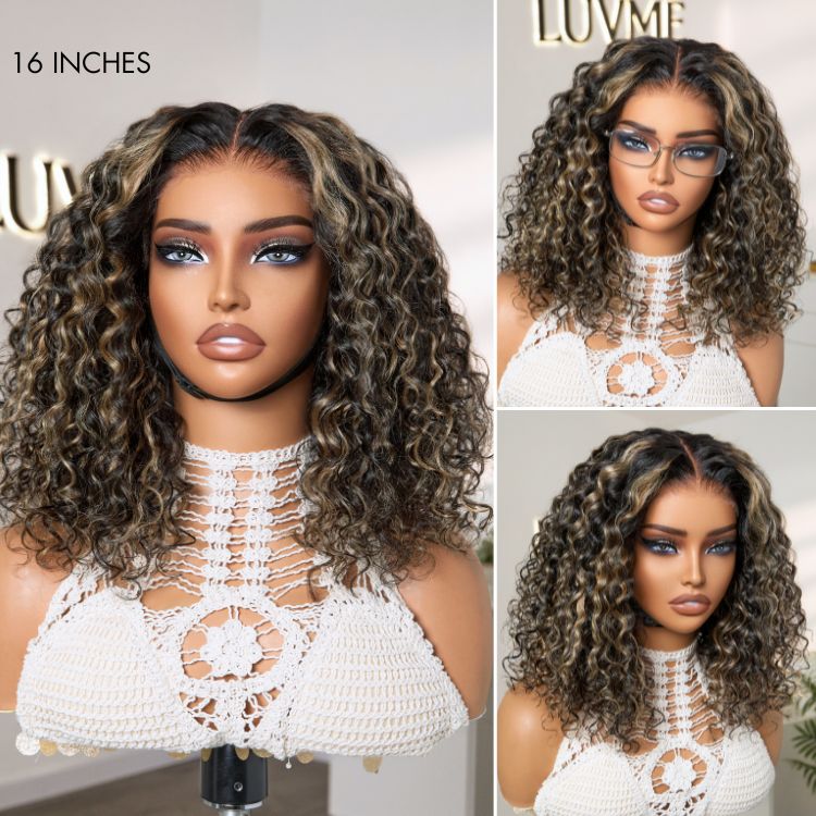AiryFit Scalp Care Wigs - Blonde Highlight Water Wave Snugfit Glueless 5x5 Closure Lace Long Curly Wig Pre-Cut Lace - US Only