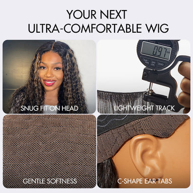 AiryFit Scalp Care Wigs - Blonde Highlight Water Wave Snugfit Glueless 5x5 Closure Lace Long Curly Wig Pre-Cut Lace - US Only