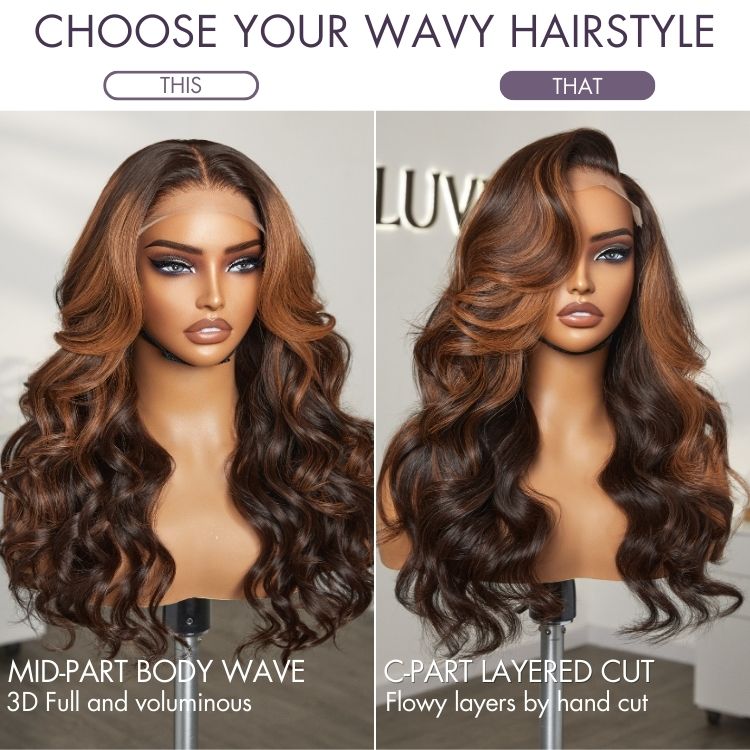 Halo Hair Style Hair 180% Density Elegant Copper Ombre Highlights Loose Body Wave Glueless 5x5 Closure Wig Breathable Cap