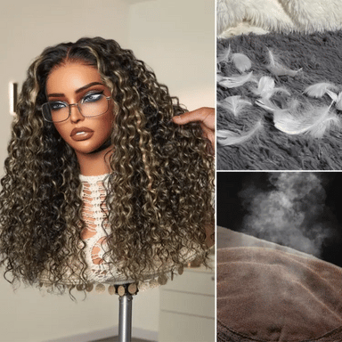 AiryFit Scalp Care Wigs - Blonde Highlight Water Wave Snugfit Glueless 5x5 Closure Lace Long Curly Wig Pre-Cut Lace - US Only