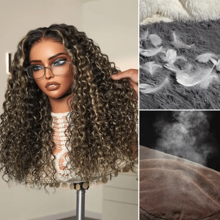 AiryFit Scalp Care Wigs - Blonde Highlight Water Wave Snugfit Glueless 5x5 Closure Lace Long Curly Wig Pre-Cut Lace - US Only