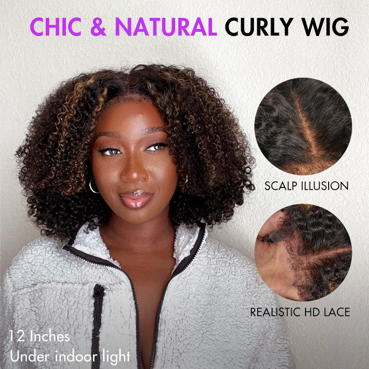 4C Edges | Highlight Afro Curls Glueless 5x5 Closure HD Lace Wig Breathable Cap - US Only