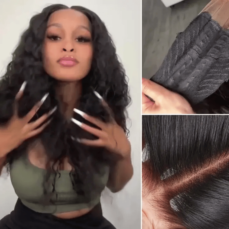 AiryFit Scalp Care Wigs - Deep Parting Water Wave Human Hair Wig Glueless 11x6 Frontal HD Lace Curly Wig