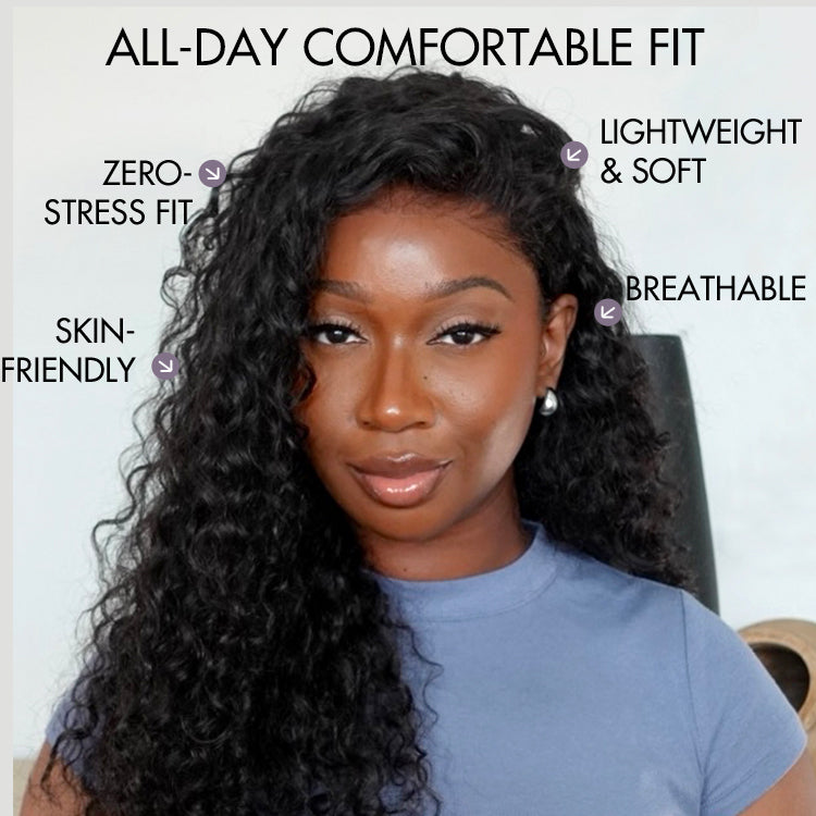 AiryFit Scalp Care Wigs - Deep Parting Water Wave Human Hair Wig Glueless 11x6 Frontal HD Lace Curly Wig