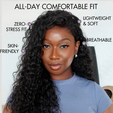 AiryFit Scalp Care Wigs - Deep Parting Water Wave Human Hair Wig Glueless 11x6 Frontal HD Lace Curly Wig