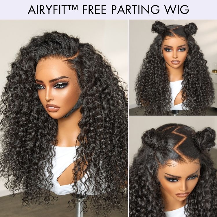 AiryFit Scalp Care Wigs - Deep Parting Water Wave Human Hair Wig Glueless 11x6 Frontal HD Lace Curly Wig