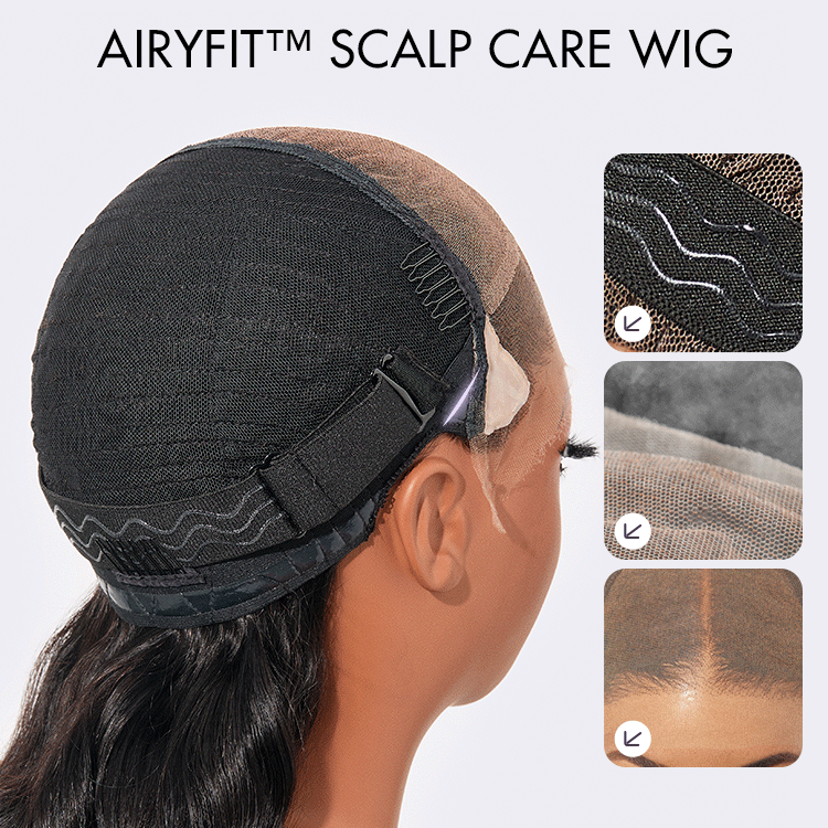 AirFit Scalp Care Wigs - Deep Parting Water Wave Human Hair Wig Glueless 11x6 Frontal HD Lace Curly Wig