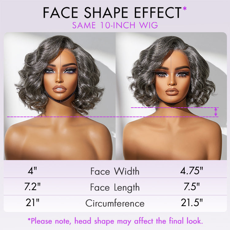 Elegant Salt & Pepper Grey Wig Loose Body Wave Glueless Minimalist Lace Short Wig Pre-Cut Lace