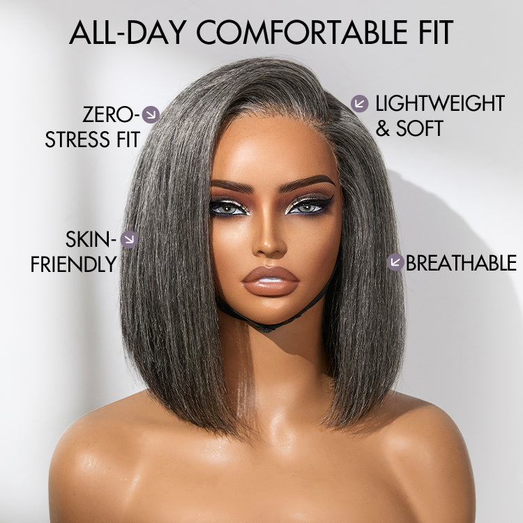 AiryFit Scalp Care Wigs -Salt and Pepper Glueless Minimalist HD Lace Bob Wig Pre-Cut Lace - US Only