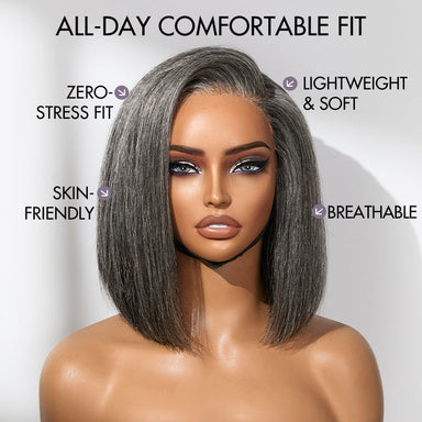AiryFit Scalp Care Wigs -Salt and Pepper Glueless Minimalist HD Lace Bob Wig Pre-Cut Lace - US Only