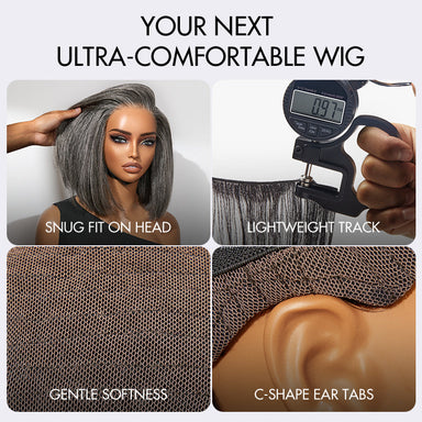 AiryFit Scalp Care Wigs -Salt and Pepper Glueless Minimalist HD Lace Bob Wig Pre-Cut Lace - US Only
