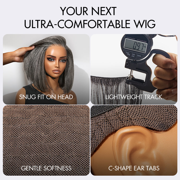 AiryFit Scalp Care Wigs -Salt and Pepper Glueless Minimalist HD Lace Bob Wig Pre-Cut Lace - US Only
