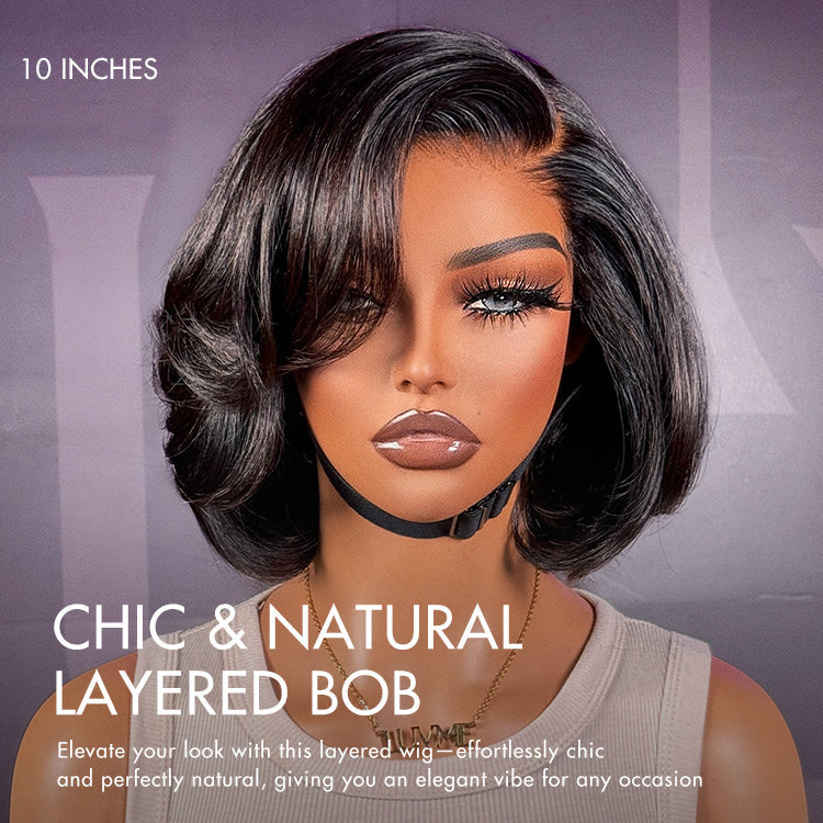 Special Deal | Chic & Natural Layered Bob Wig Ear-to-Ear Wide T Lace Glueless Human Hair Wig Pre-Cut Lace