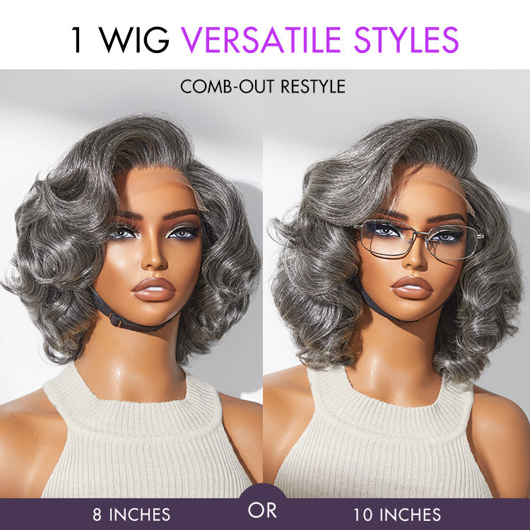 Mature Boss Salt and Pepper Bouncy Egg Curls Glueless Minimalist HD Lace Grey Wig