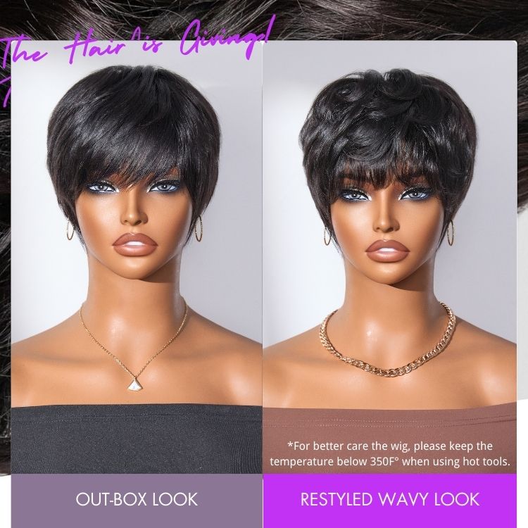 New Customers Only | Throw On & Go Short Cut with Bangs Wig Ultra Comfort Cotton Cap Glueless Wig Hair Loss Friendly