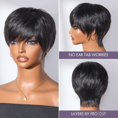 Exclusive Sale | Throw On & Go Short Cut with Bangs Wig Ultra Comfort Cotton Cap Glueless Wig Hair Loss Friendly - US Only