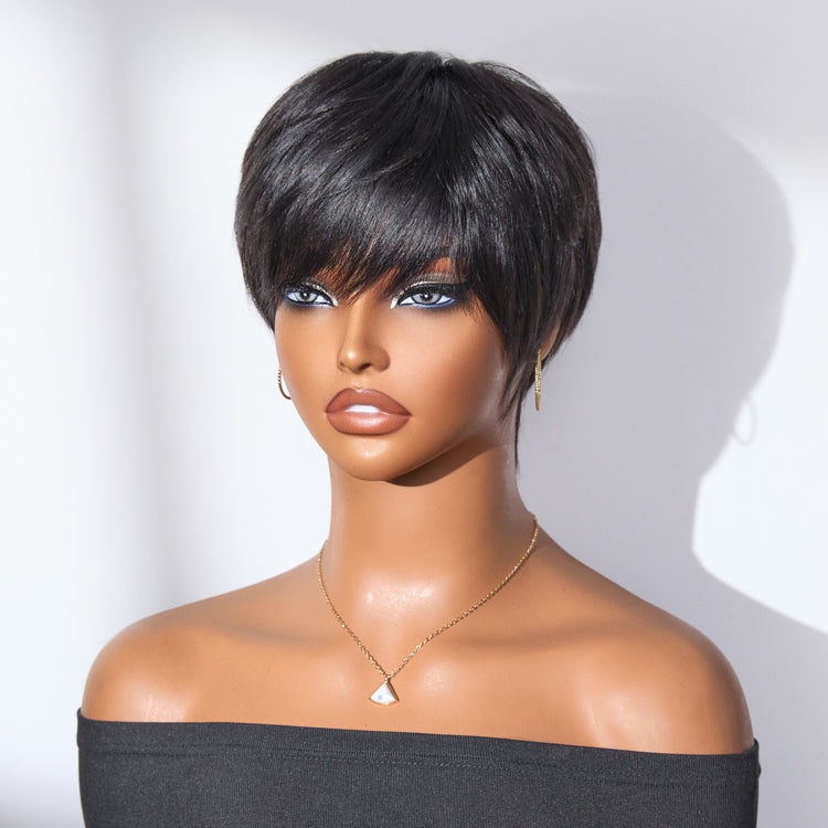 Exclusive Sale | Throw On & Go Short Cut with Bangs Wig Ultra Comfort Cotton Cap Glueless Wig Hair Loss Friendly - US Only