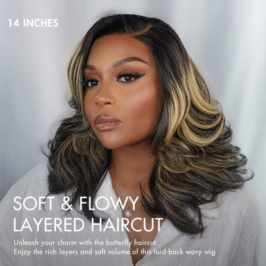 Honey Blonde Highlight Layered Cut Glueless Wig Minimalist HD Lace Human Hair Wig