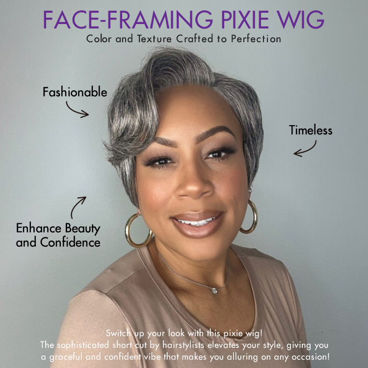 New Customers Only | Salt and Pepper Short Pixie Cut Wig Glueless Minimalist HD Lace Grey Wig Pre-Cut Lace
