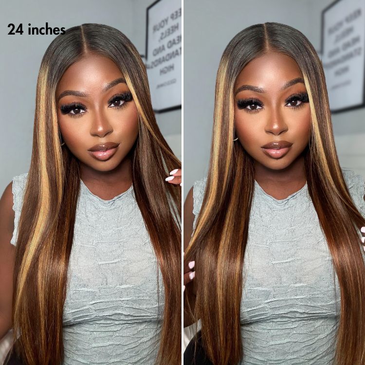 PreMax Wigs - Blonde Highlight Silky Straight Ear-to-ear Glueless 13x6 Frontal HD Lace Long Wig Pre-Cut Lace